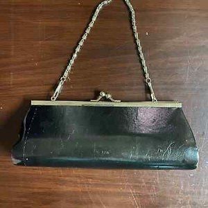 Small Mini black & sliver color hardware cluch purse hard exterior evening bag